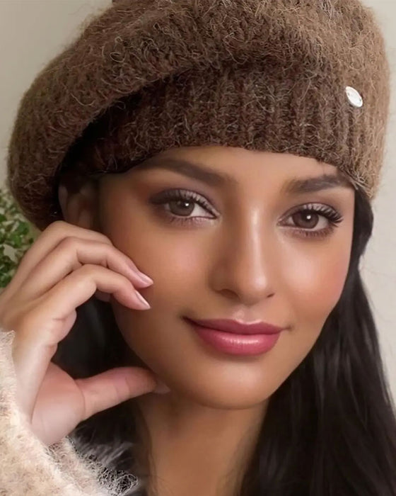 Femme Béret Bonnet En Tricot Uni