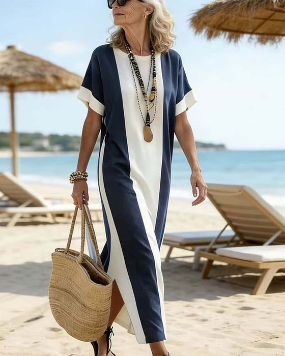 Robe Fente Latérale Rayure Verticale