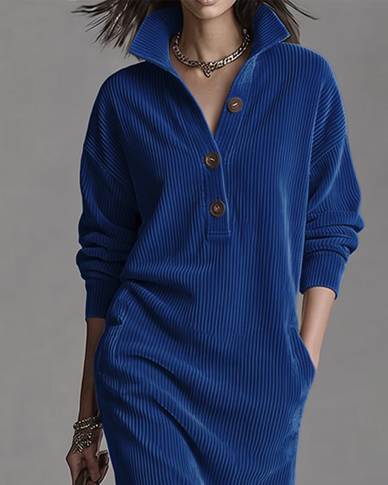 Robe Col Bouton Pochette Rayée