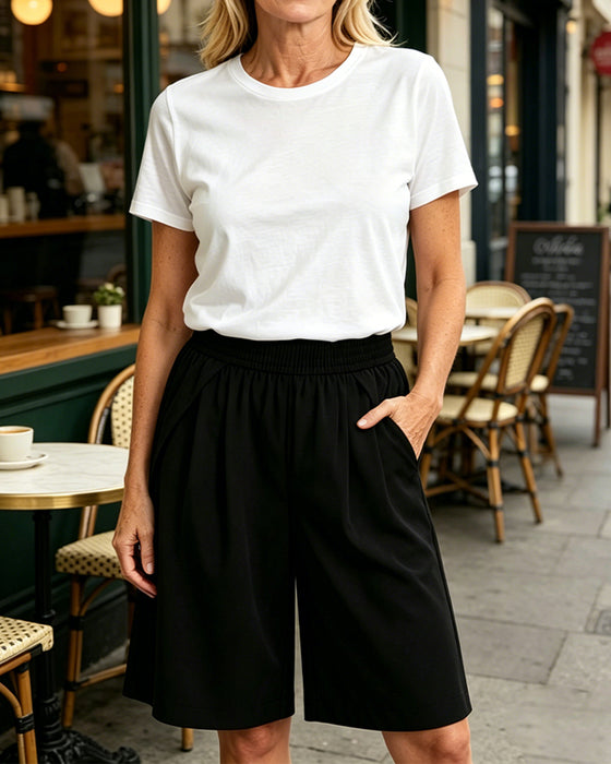 Short Taille Élastique Jambe Large