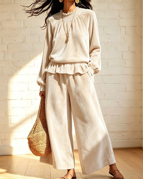 Ensemble Uni Volants Haut Pantalon Large