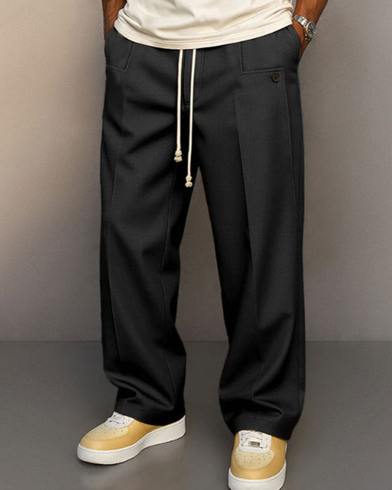 Pantalons Homme Couleur Unie Poche Bouton Cordon