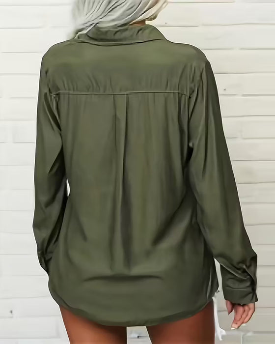 Chemise Pour Femmes Avec Détail à Double Poche, Design à Couleur Unie