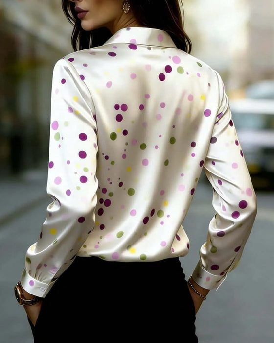 Blouse À Pois Manches Longues Froncée