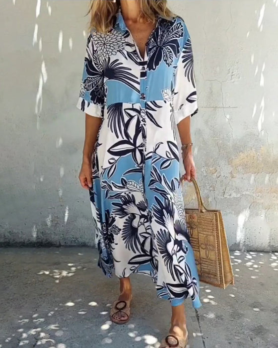 Robe chemise décontractée à imprimé floral