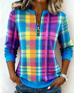 Sweat À Motif Écossais Coloré Avec Demi-Zipper