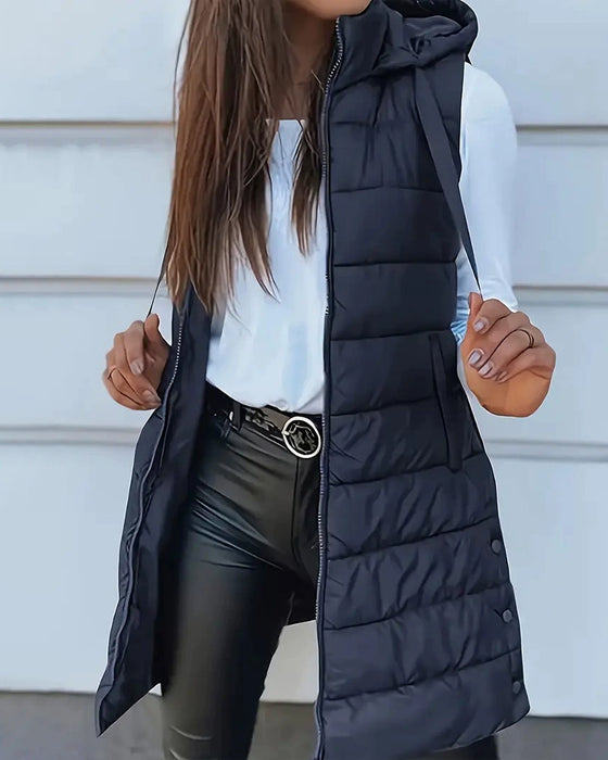 Gilet Manteau À Capuche Mi-Long