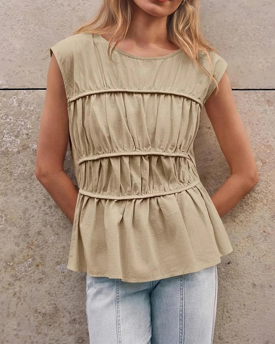 Blouse Col Rond Froncée Taille