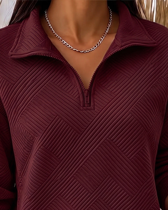 Sweat Uni Demi-Zip Col À Revers