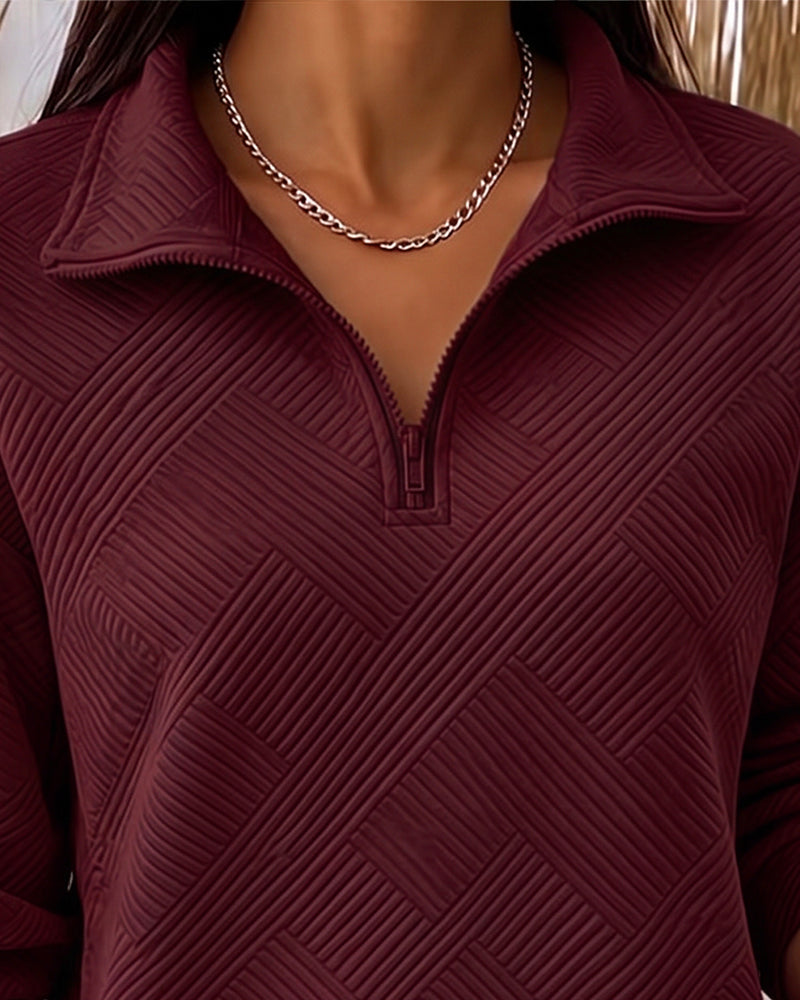 Sweat Uni Demi-Zip Col À Revers