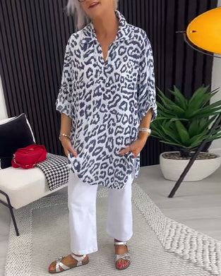 Blouse Revers Imprimé Léopard