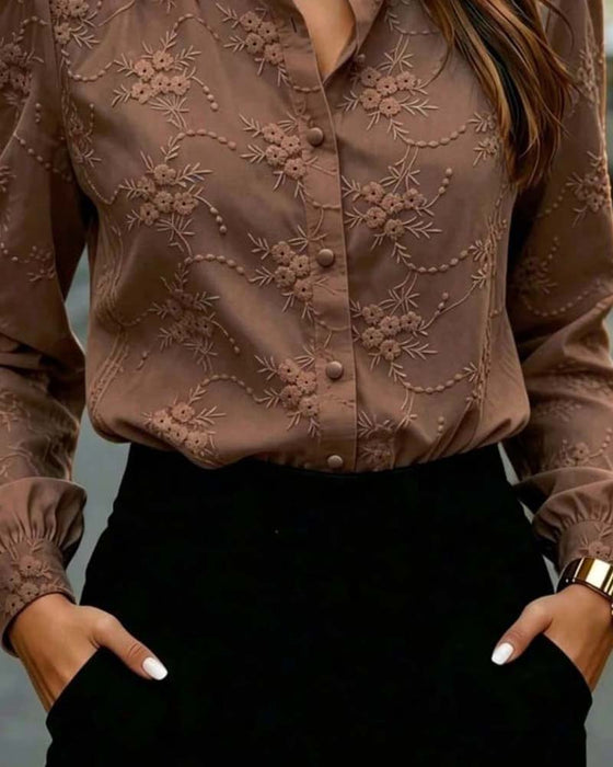 Blouse Manche Bouffante Col Mandarine