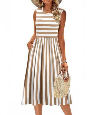 Robe Rayée Sans Manches Jupe Ample
