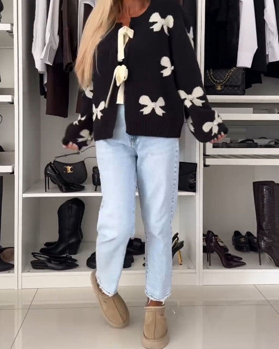 Cardigan à lacets avec perles et nœud