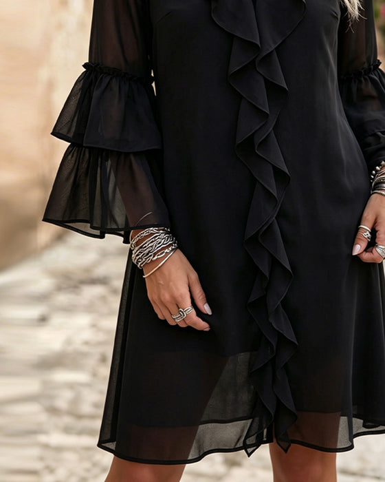 Robe Ruffle Manche Évasée Col V