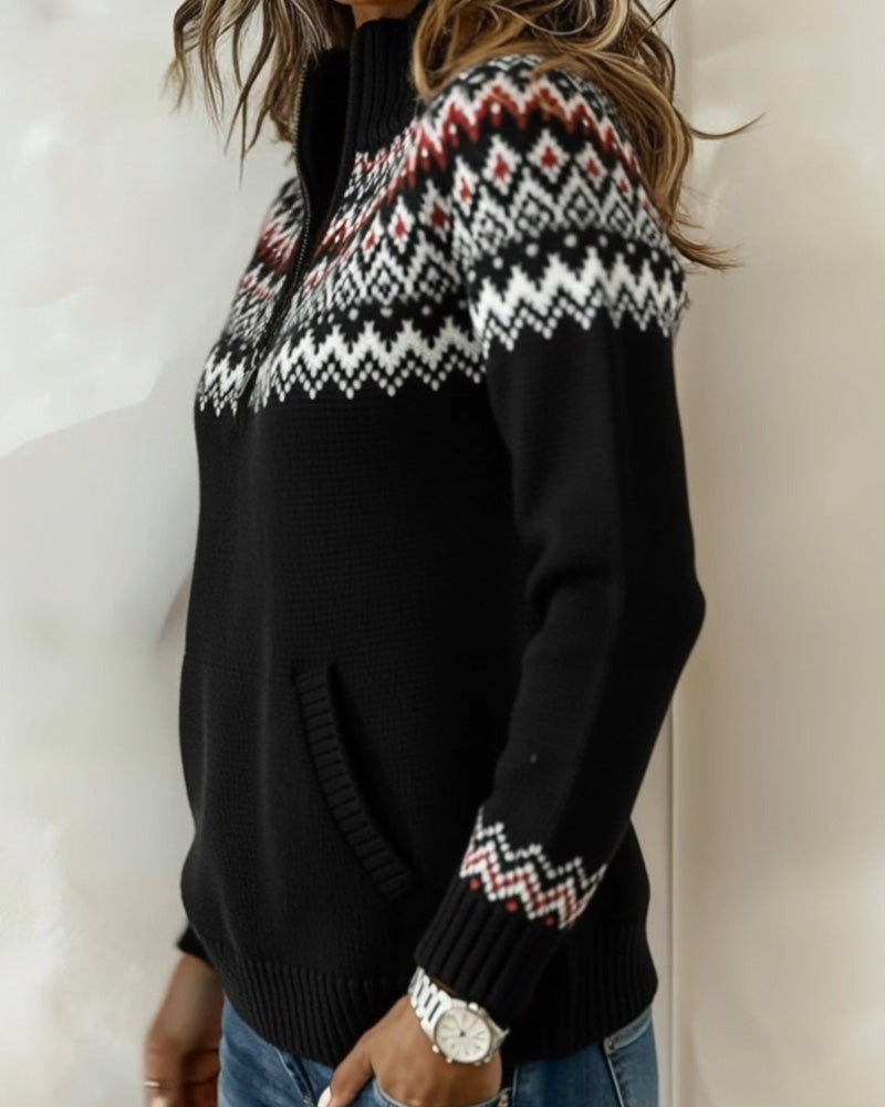 Pull Vintage Demi-Zippé Col