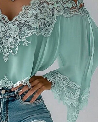 Chemisier Col V Patchwork Ample Manches Longues