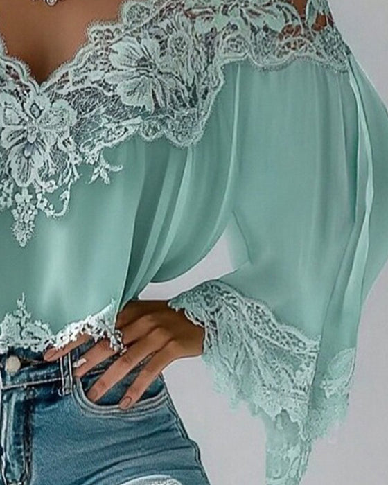 Chemisier Col V Patchwork Ample Manches Longues