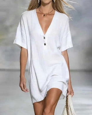 Robe Minimaliste Col En V Bouton
