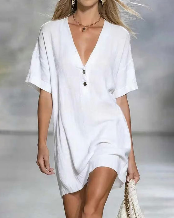 Robe Minimaliste Col En V Bouton