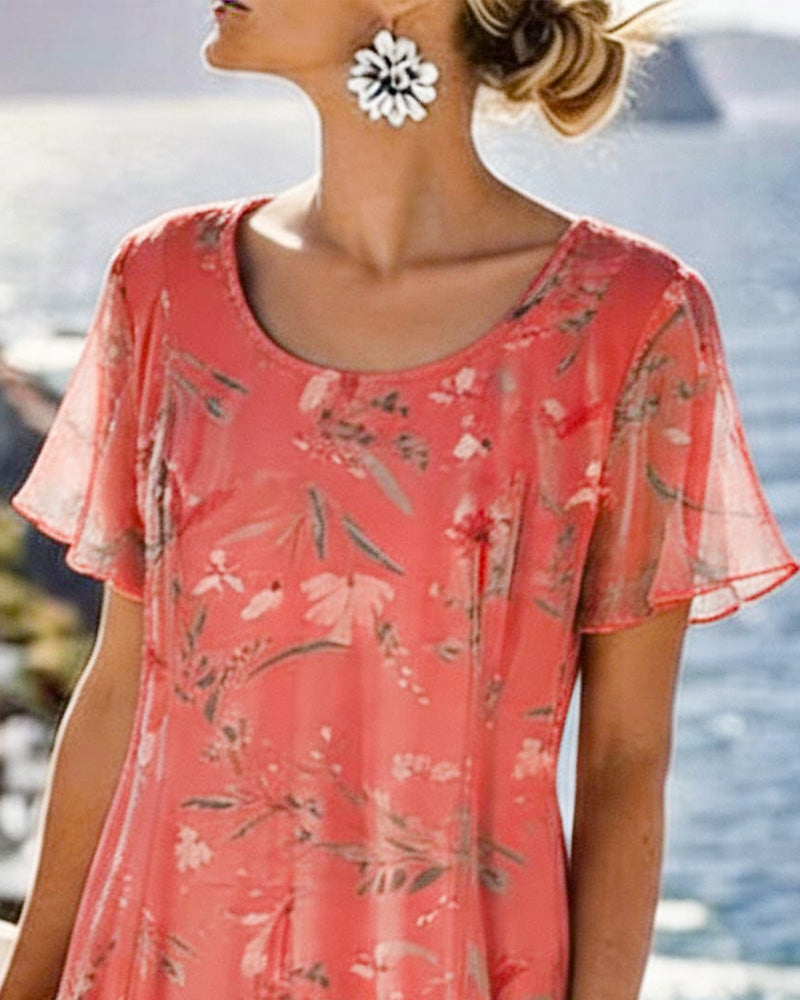 Robe Floral Encolure Ronde Maxi