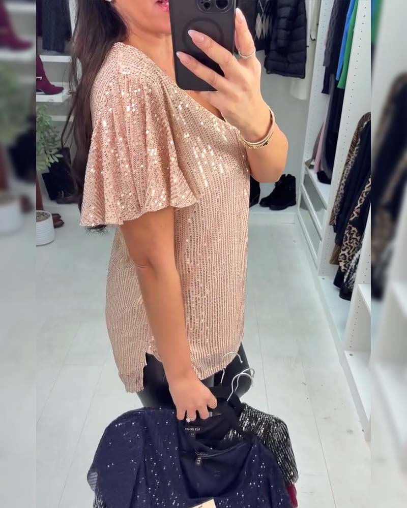 Blouse À Col V Et Manches Courtes