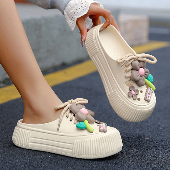 🌴 Chaussons Respirants pour Femmes avec Décoration Fleurie