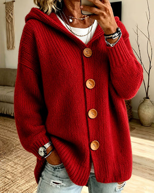 Pullover Capuche Boutonné Ample Unie