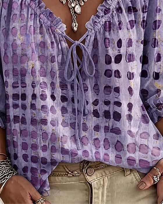 Blouse À Pois Avec Lacets