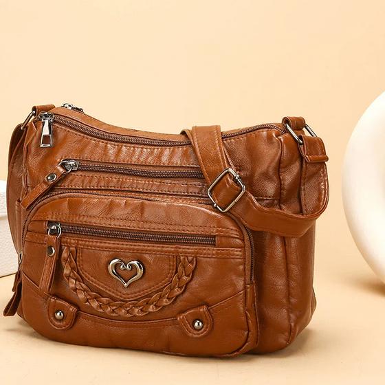 Femmes Doux PU Cuir Multi-Poche Sac Bandoulière