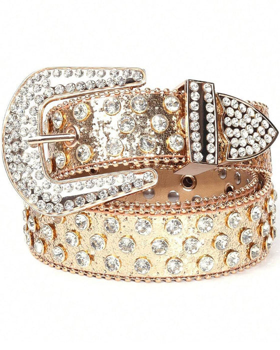 JASGOOD Ceinture Pour Femmes Et Hommes Avec Strass, Bling Western Cowgirl Cowboy Ceinture En Cuir Clouté, Ceinture Taille Diamant Pour Jeans Et Pantalons