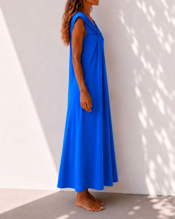 Robe Col Asymétrique Twist Élégant Maxi