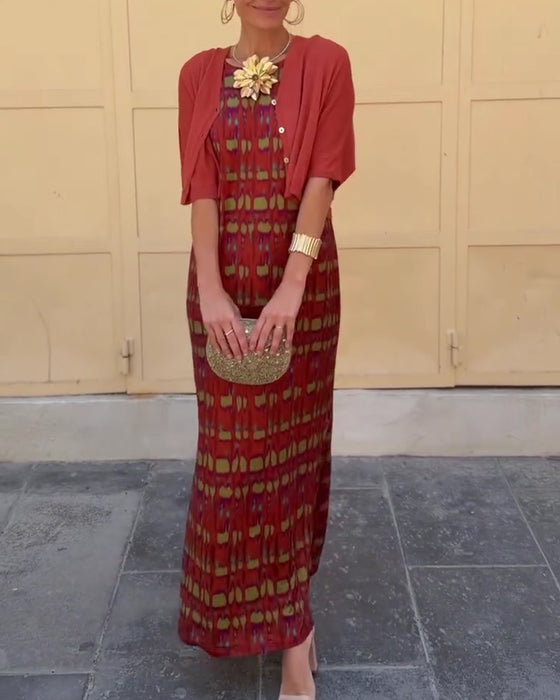 Ensemble Veste Courte Imprimée Robe Longue