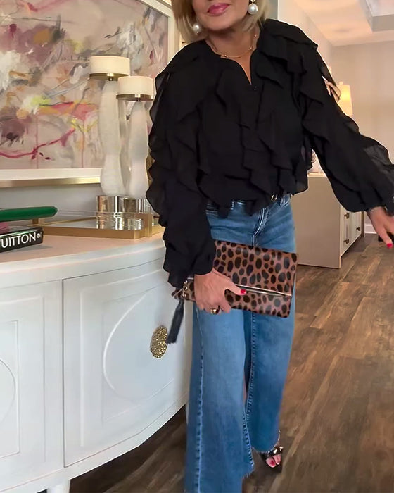 Chemisier Fluide Uni À Volants