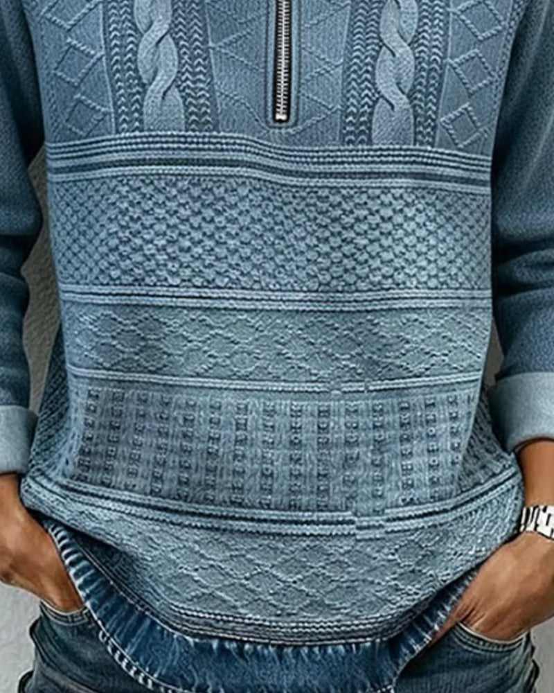 Sweat à Capuche Avec Design à Demi-Zippé, Motif en Tricot Câblé Et Ambiance Décontractée