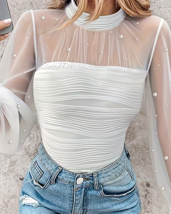 Blouse Col Mock Froncée Sheer