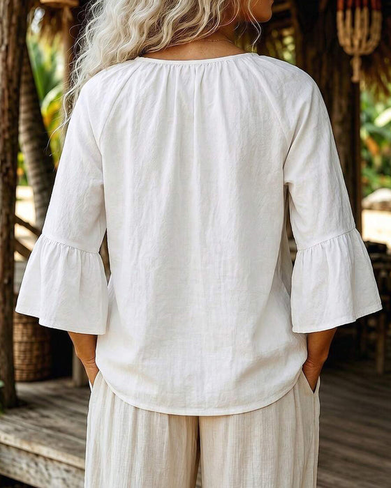 Blouse Décontractée Col-V Dentelle