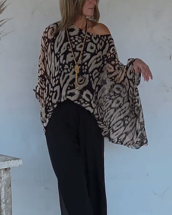 Blouse À Manches Longues Avec Imprimé Chauve-Souris Irrégulier