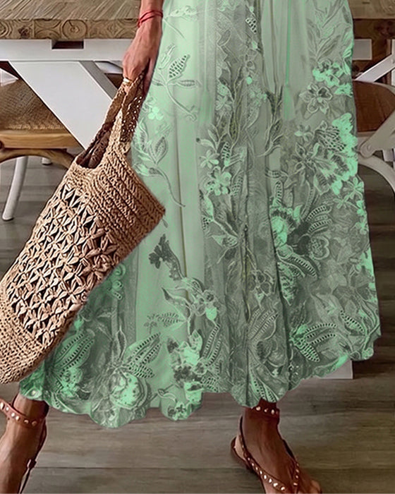 Robe Col En V Fleurie Volant Jupe Ample
