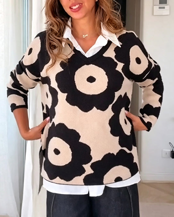 Pull Imprimé Fleural Encolure V
