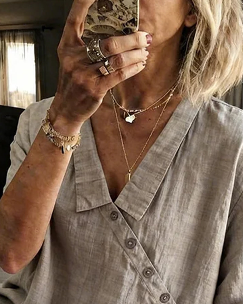 Blouse À Col Avec Patte De Boutonnage Diagonale Asymétrique