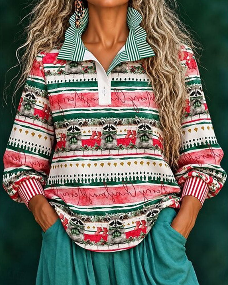 Haut Noël Raton Laveur Rayé Patchwork
