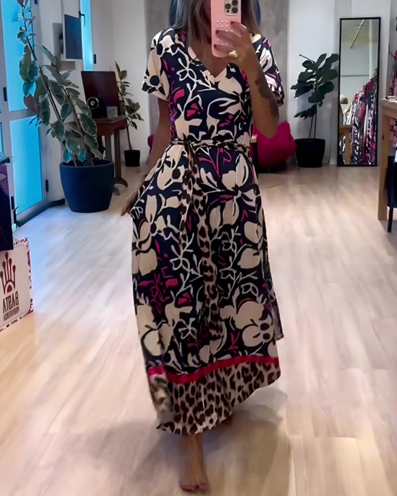 Robe Encolure V Ceinture Nouée Vacances