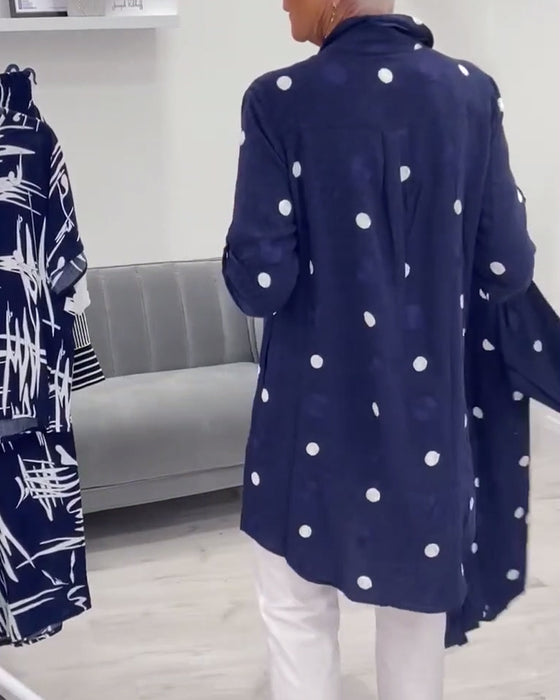 Chemise décontractée à revers imprimé à pois