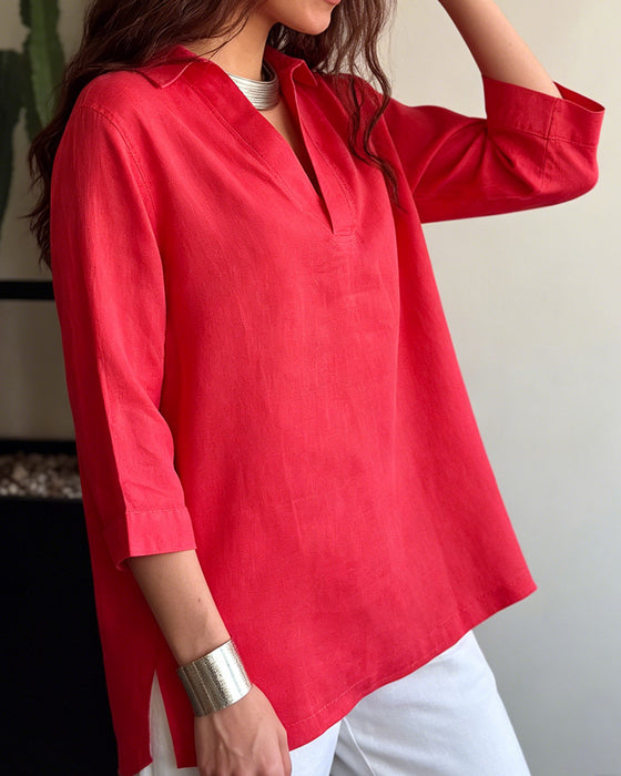 Blouse Décontractée Col-V Uni