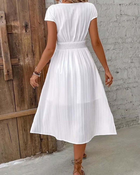 Robe Col V Bouton Fente