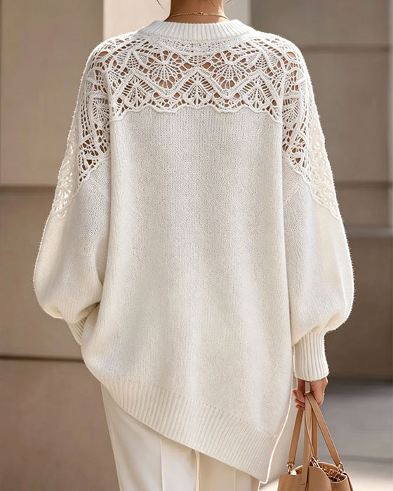 Pullover Évidé Manche Bouffante Long