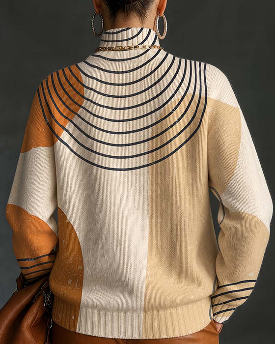 Pullover Ligne Géométrique Bloc De Couleur Col Haut