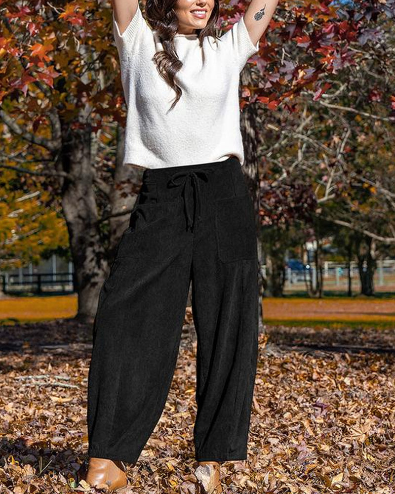 Pantalon Femme Velours Côtelé Large Jambe