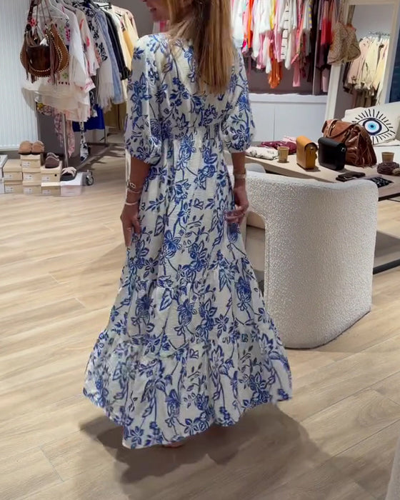 Robe Décolleté Profond En V Élégant Floral Longue